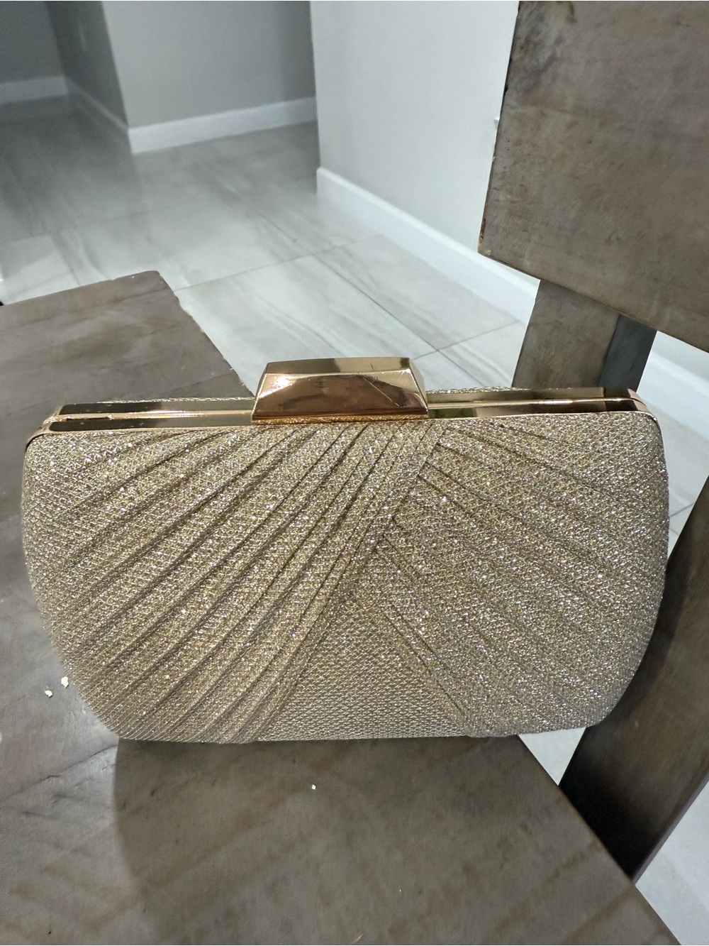Gold Glitter Evening Clutch Bag with Removable Chain Strap Formal Prom Wedding - Picture 2 of 7